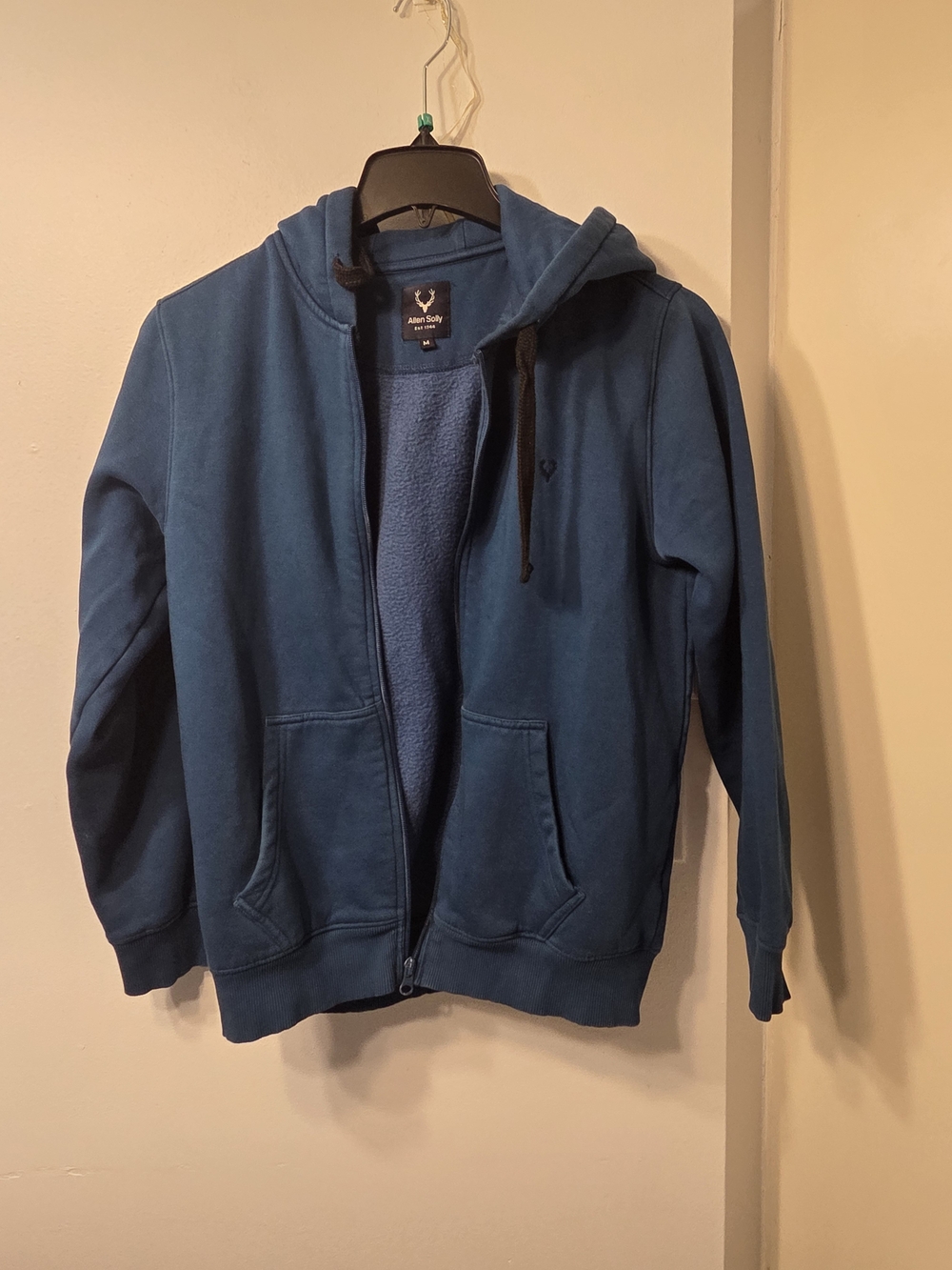 Allen Solly Blue Full-Zip Hoodie with Black Drawcords